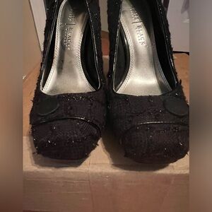 White House Black Market Edison Black Textured Plaid Tweed Heels, size 7